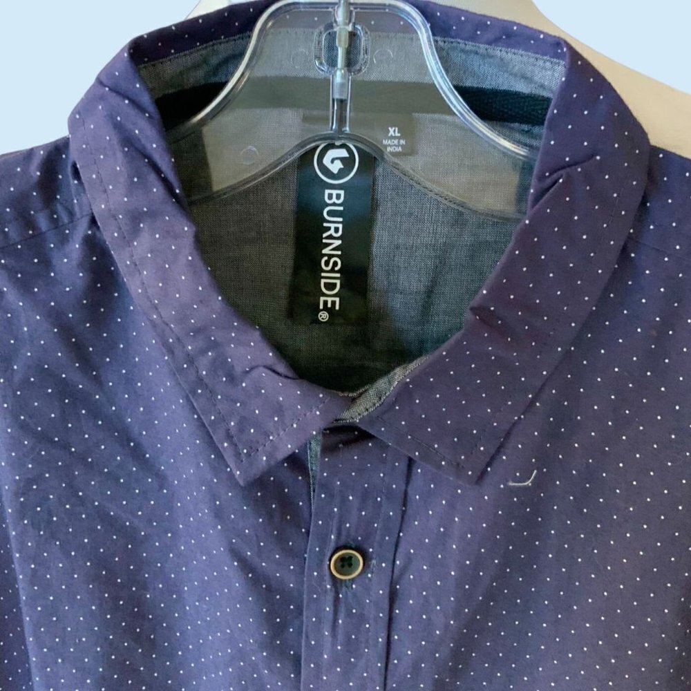 BURNSIDE MENS SHORT SLEEVE COLLARED BUTTON UP NAVY WHITE DOT SHIRT NEW XL - Picture 2 of 7